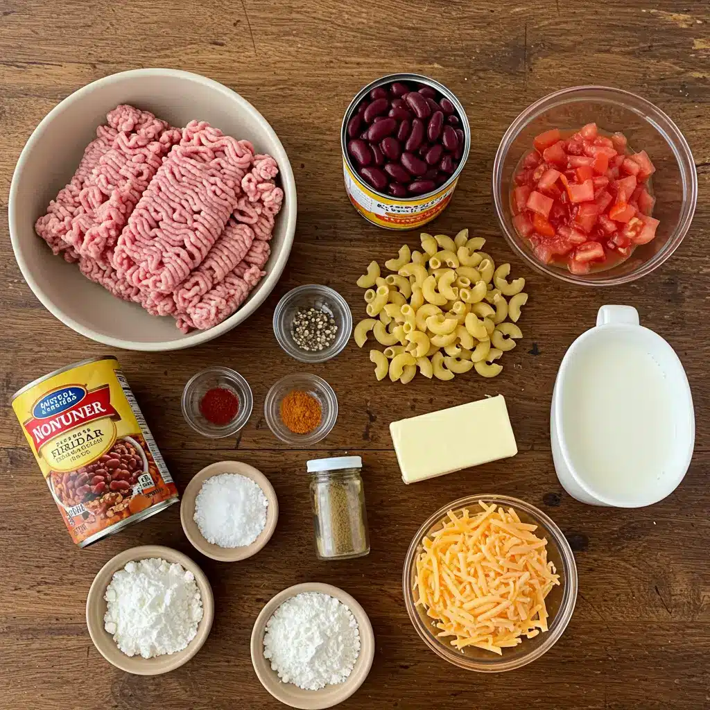 Ingredients for Slow Cooker Chili Mac on table