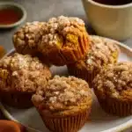 Spiced Baked Pumpkin Muffins on rustic table