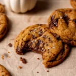 Thick & Chewy Pumpkin Chocolate Chip Cookies on rustic table