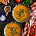 Butternut Squash and Sweet Potato Soup in bowl