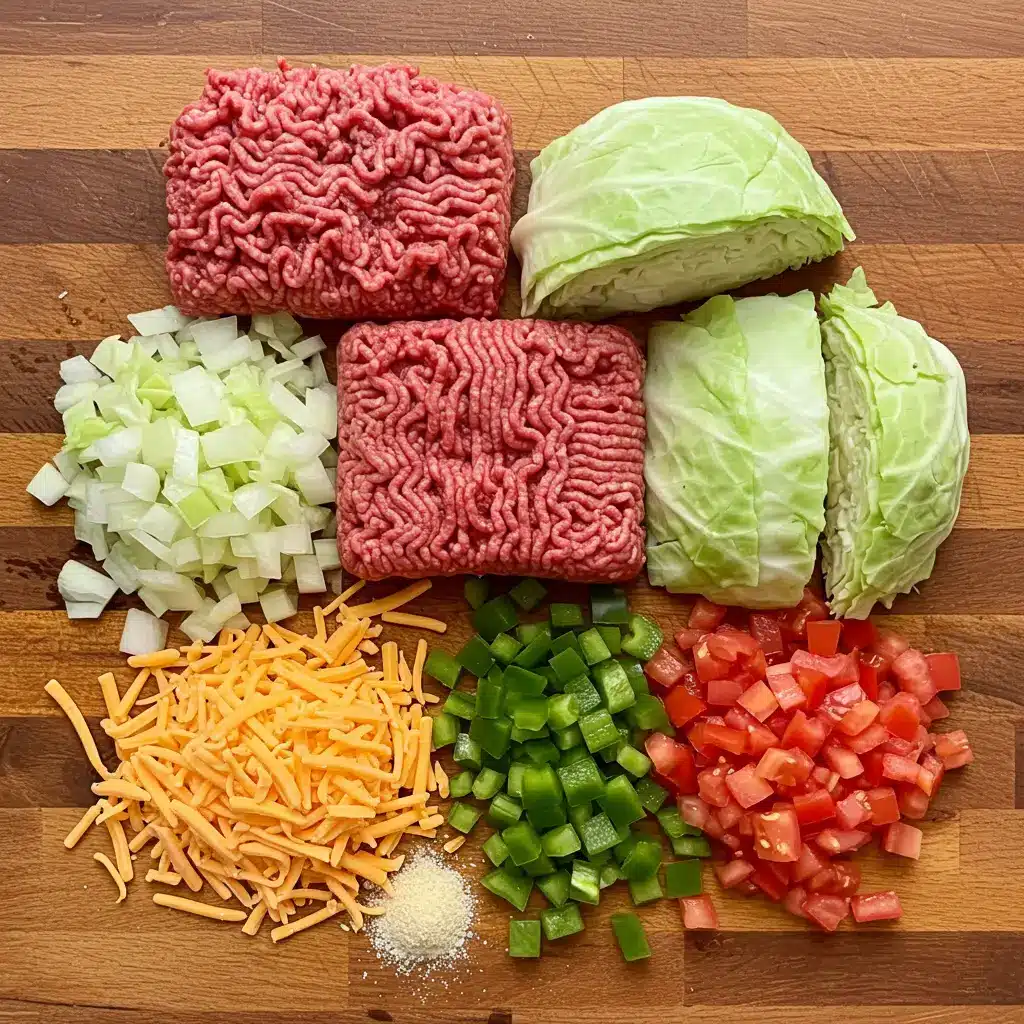 Cabbage Roll Skillet Ingredients Flat Lay