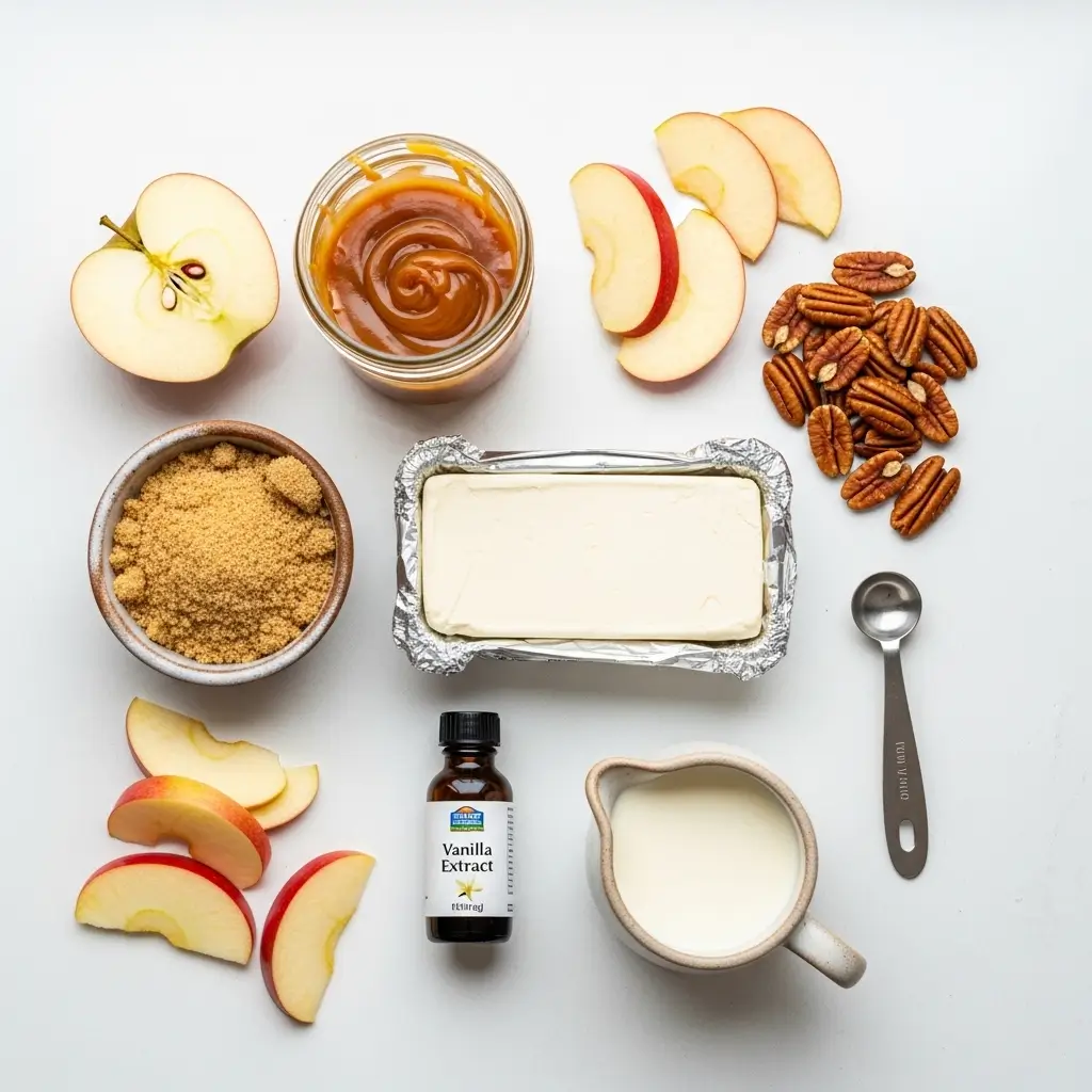 ingredients for easy caramel apple cheesecake dip recipe