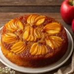 Caramel Apple Upside Down Cake with caramel drizzle