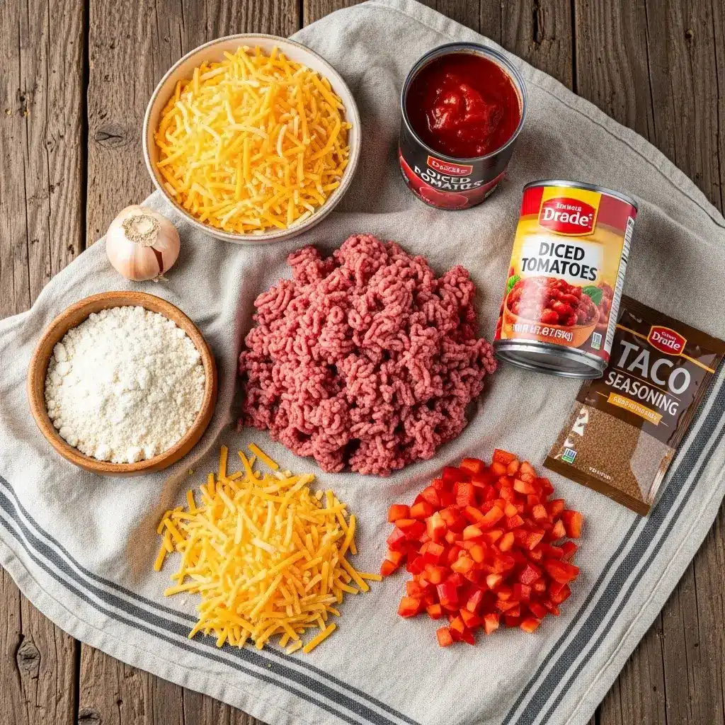 Ingredients for Cattle Drive Casserole on rustic table