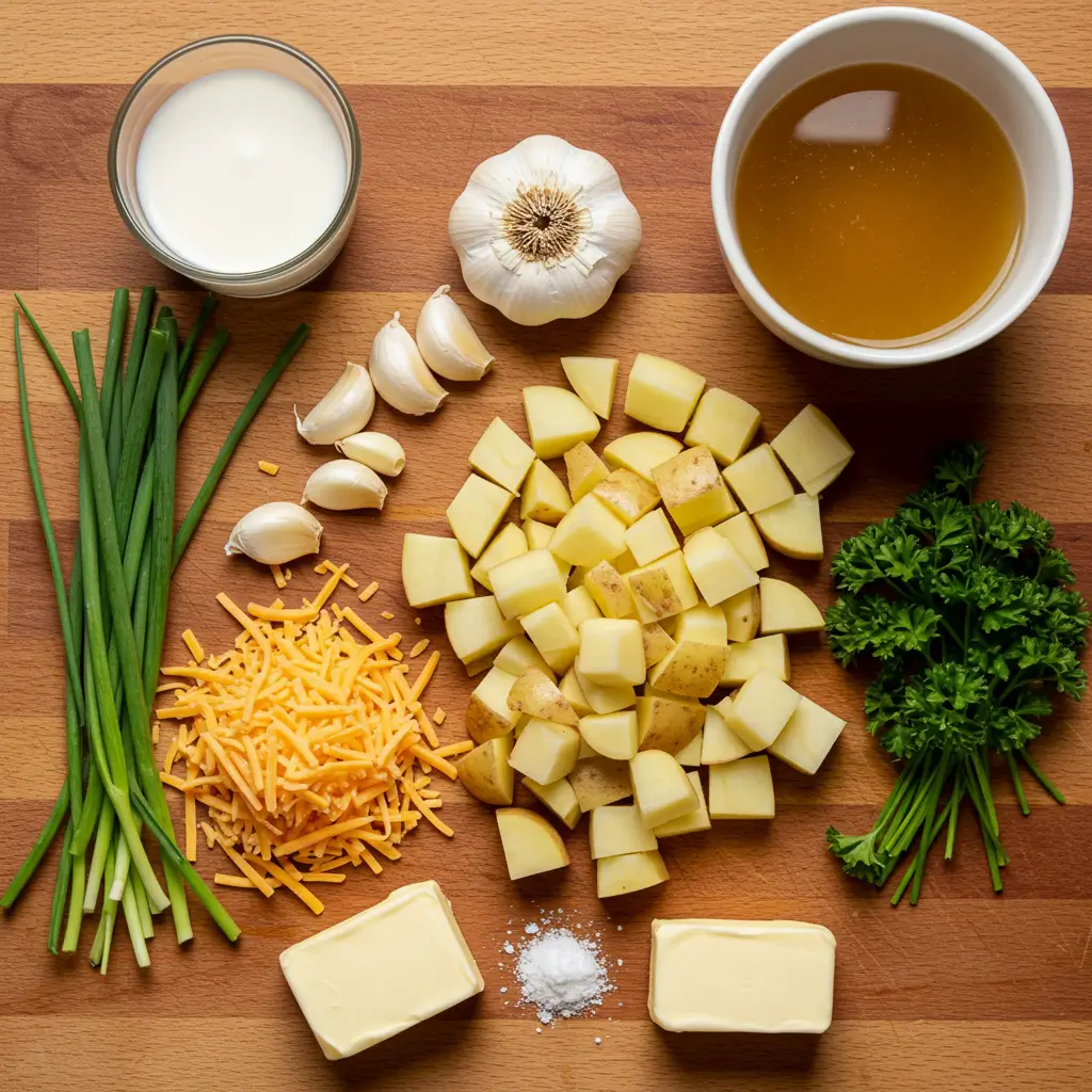 Ingredients for Cheddar Garlic Herb Potato Soup
