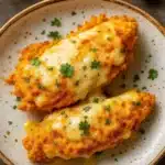 Cheesy Baked Chicken Tenders on tray with dipping sauce