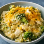 cheesy chicken and rice casserole fresh from oven