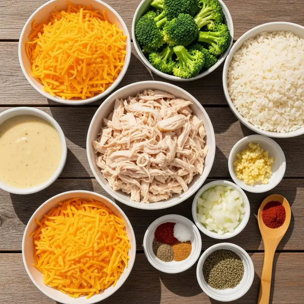 ingredients for cheesy chicken and rice casserole