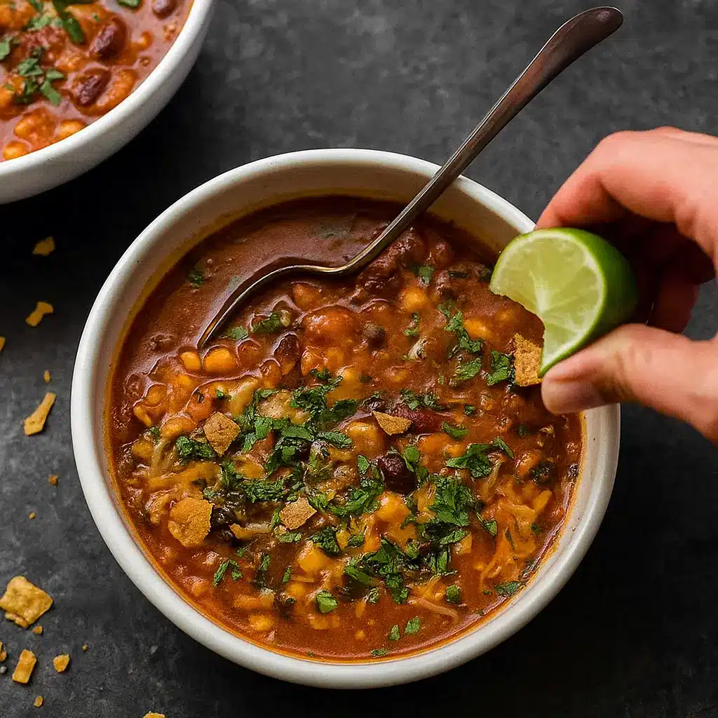 Cheesy Rice and Black Bean Enchilada Soup