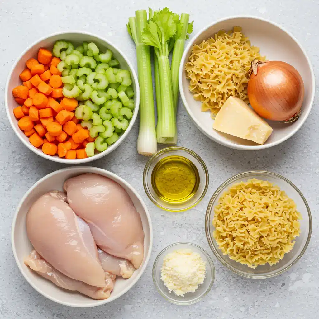 Chicken Pastina Soup ingredients on counter