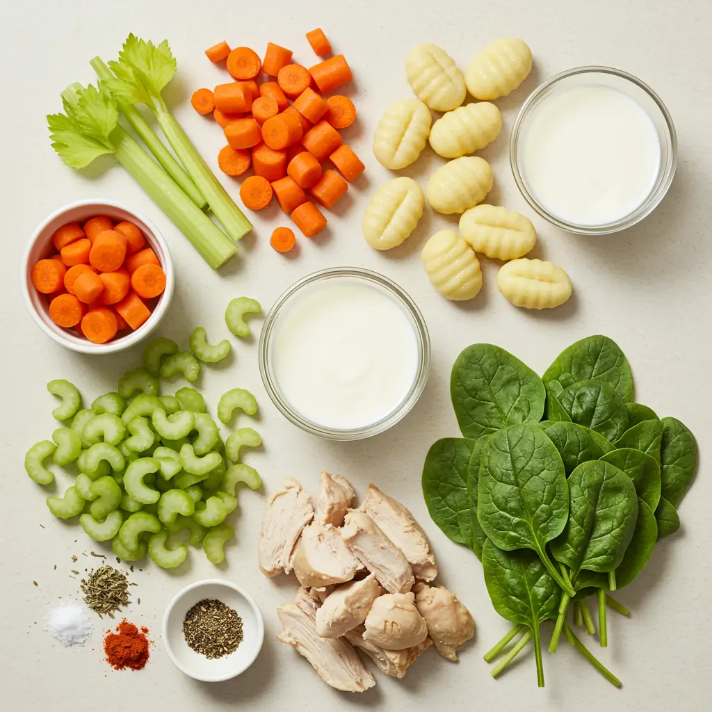 Ingredients for Copycat Olive Garden Chicken & Gnocchi Soup
