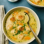 creamy chicken meatball soup in a bowl