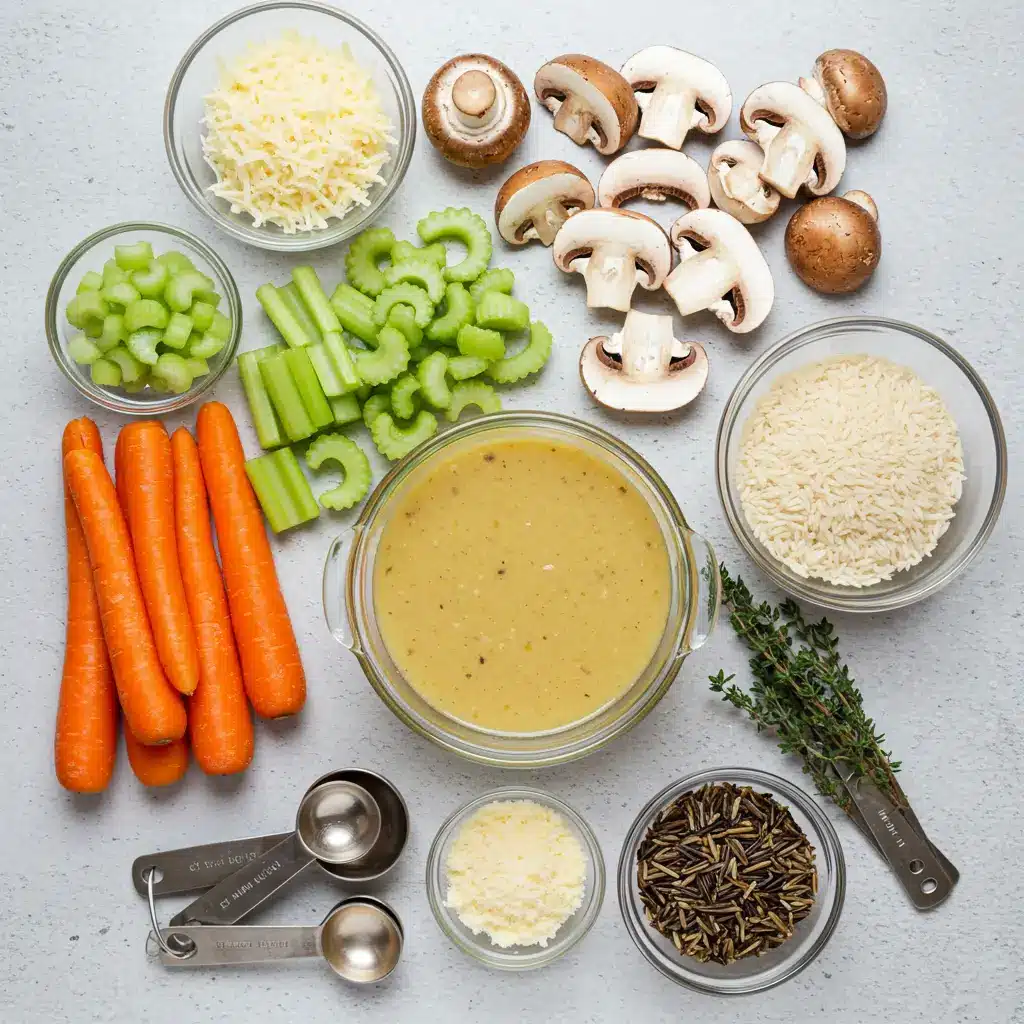 Ingredients for Creamy Mushroom Chicken and Wild Rice Soup