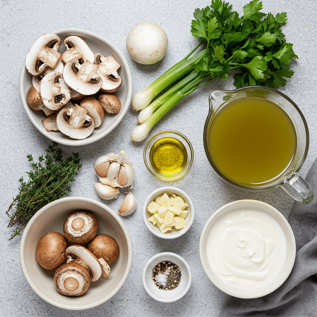Ingredients for Creamy Mushroom Soup with Thyme