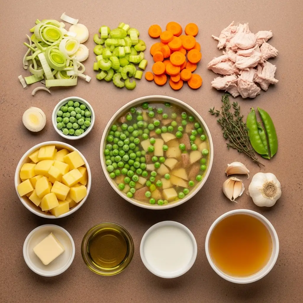 Ingredients for creamy turkey and vegetable soup