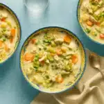 Creamy Turkey & Vegetable Soup in bowl with garnish
