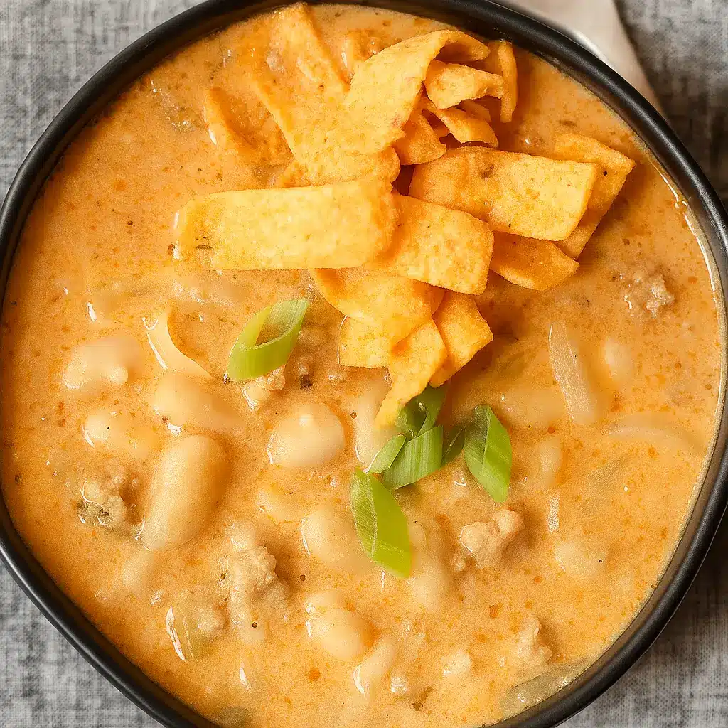 Creamy White Turkey Chili in a rustic bowl with toppings
