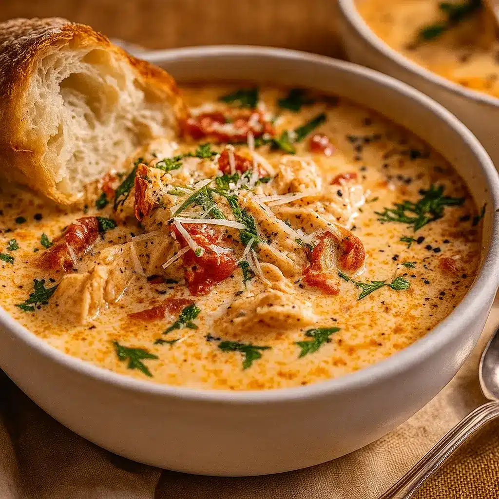 Crock Pot Creamy Chicken Parmesan Soup in bowl