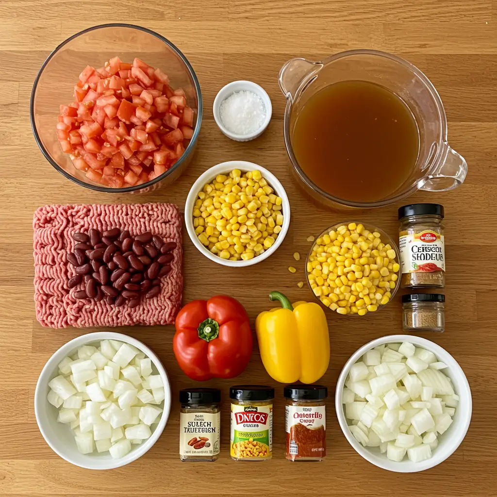 Crock Pot Taco Soup ingredients flat lay