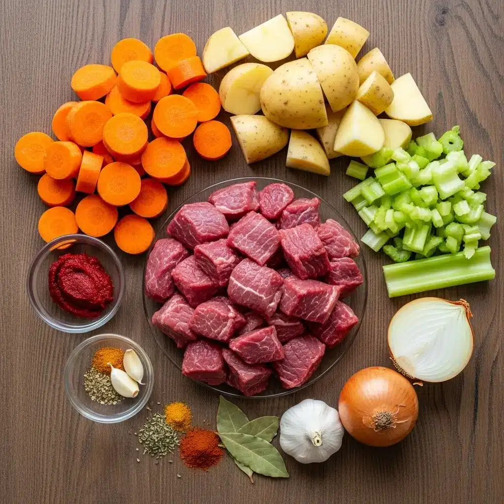 Crockpot Beef Stew Recipe ingredients laid out