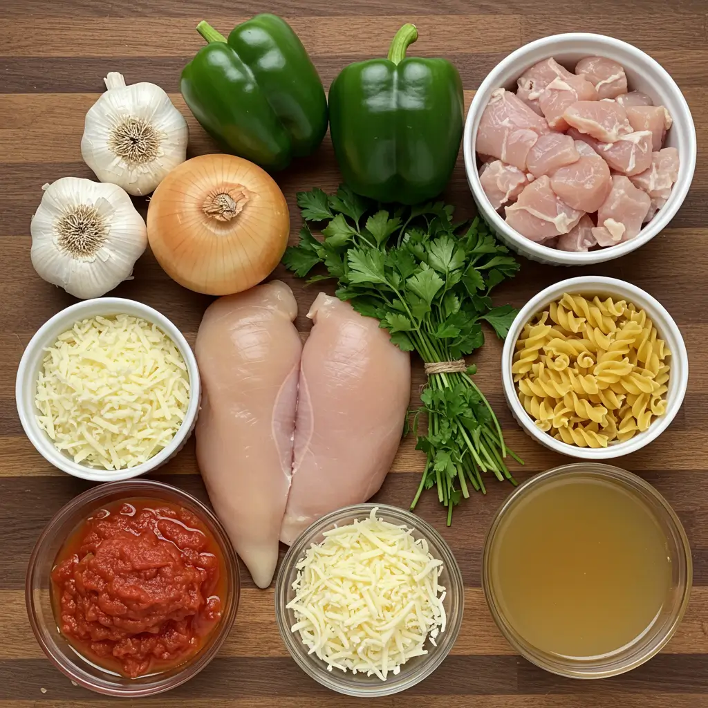 Ingredients for Crockpot Chicken Parmesan Soup laid out on table
