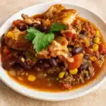 Crockpot Cowboy Casserole served in rustic bowl