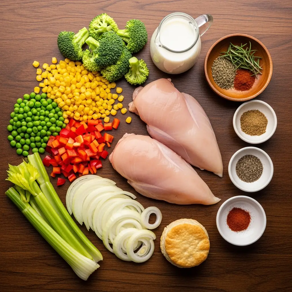 crock pot chicken pot pie ingredients on kitchen counter