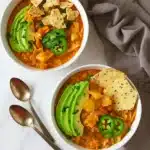 easy vegetarian cabbage soup in rustic bowl