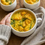 Golden Turmeric Lentil Soup served in a rustic bowl