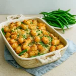 Green Bean Tater Tot Casserole baked and served hot