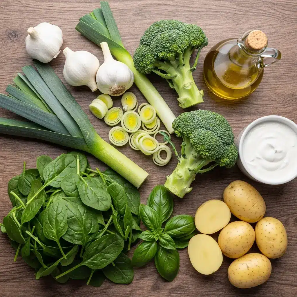 green goddess soup ingredients laid out on table