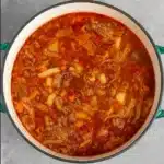 Ground Beef and Savory Cabbage Soup in rustic bowl