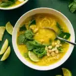 Healing Chicken and Rice Soup with herbs and lime