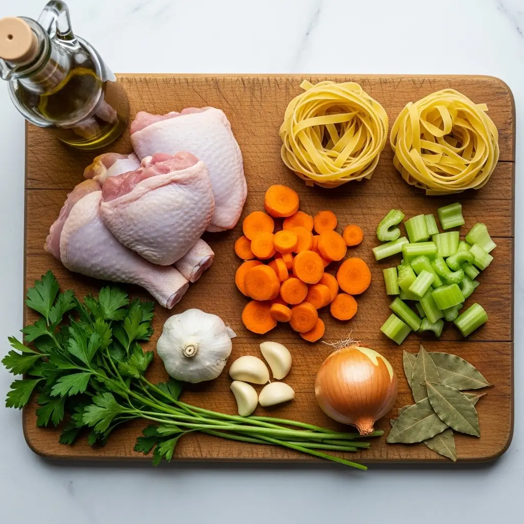 healing chicken soup fresh ingredients flat lay