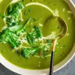 healthy green goddess soup in a rustic bowl