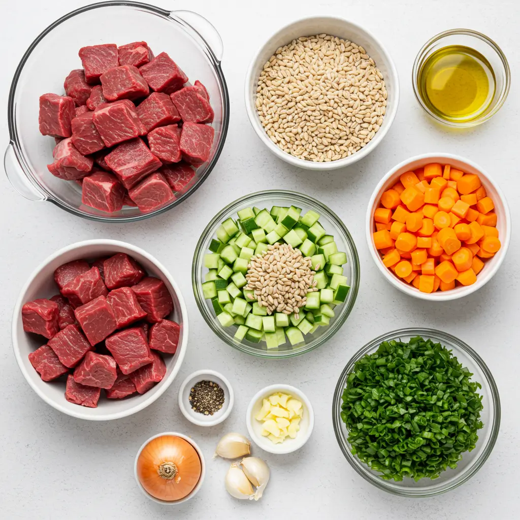 Ingredients for Hearty Beef and Barley Soup