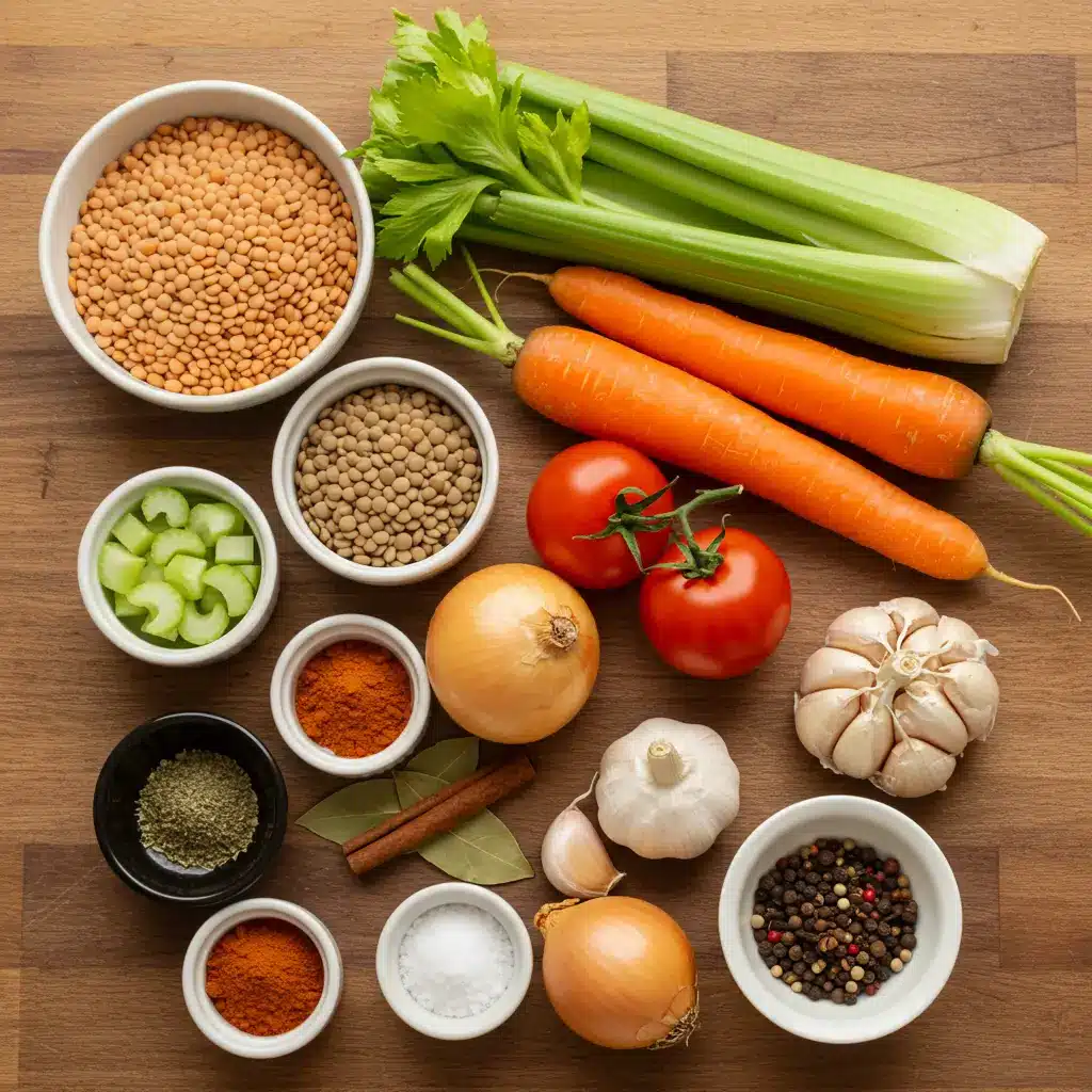Ingredients for Hearty Vegetarian Lentil Soup