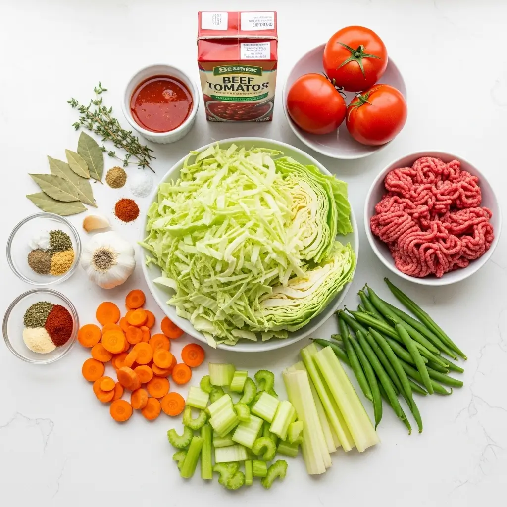 Ingredients for Slow Cooker Cabbage Soup with Hamburger