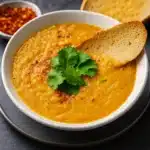 Iraqi Lentil Soup (Vegan) served in a rustic bowl