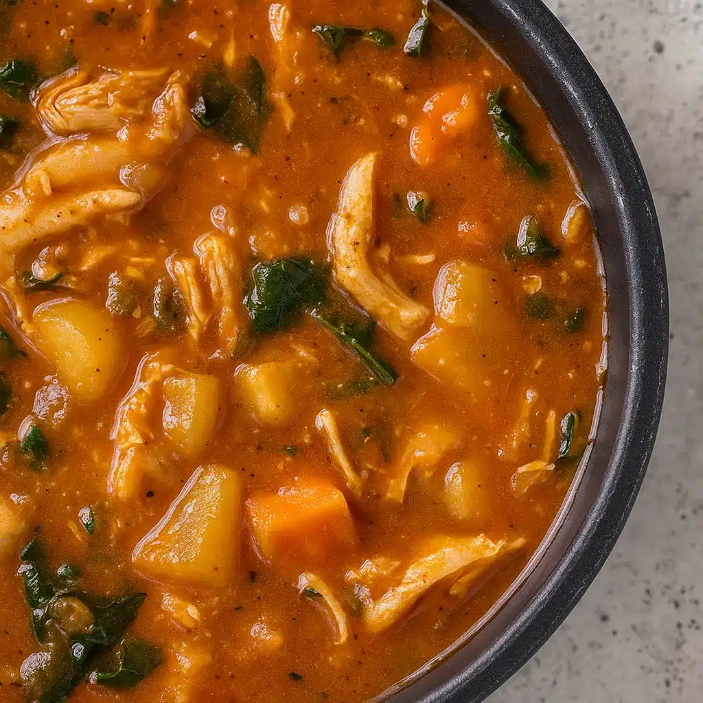 Italian Chicken and Autumn Veggie Soup with butternut squash, kale, and shredded chicken