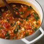 Lentil Soup in Italian setting with vegetables and parmesan