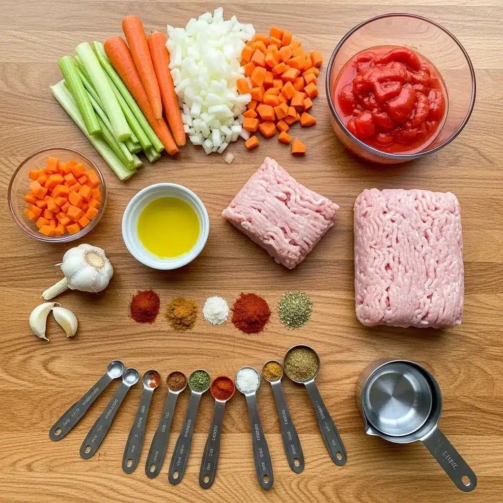 Ingredients for Lentil Turkey Soup on a kitchen counter