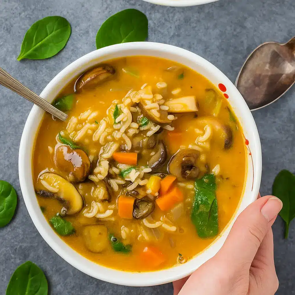 Mushroom Vegetable Rice Soup – Cozy, Vegan & Delicious