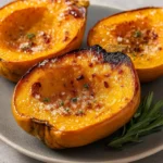 Roasted Acorn Squash on a fall table