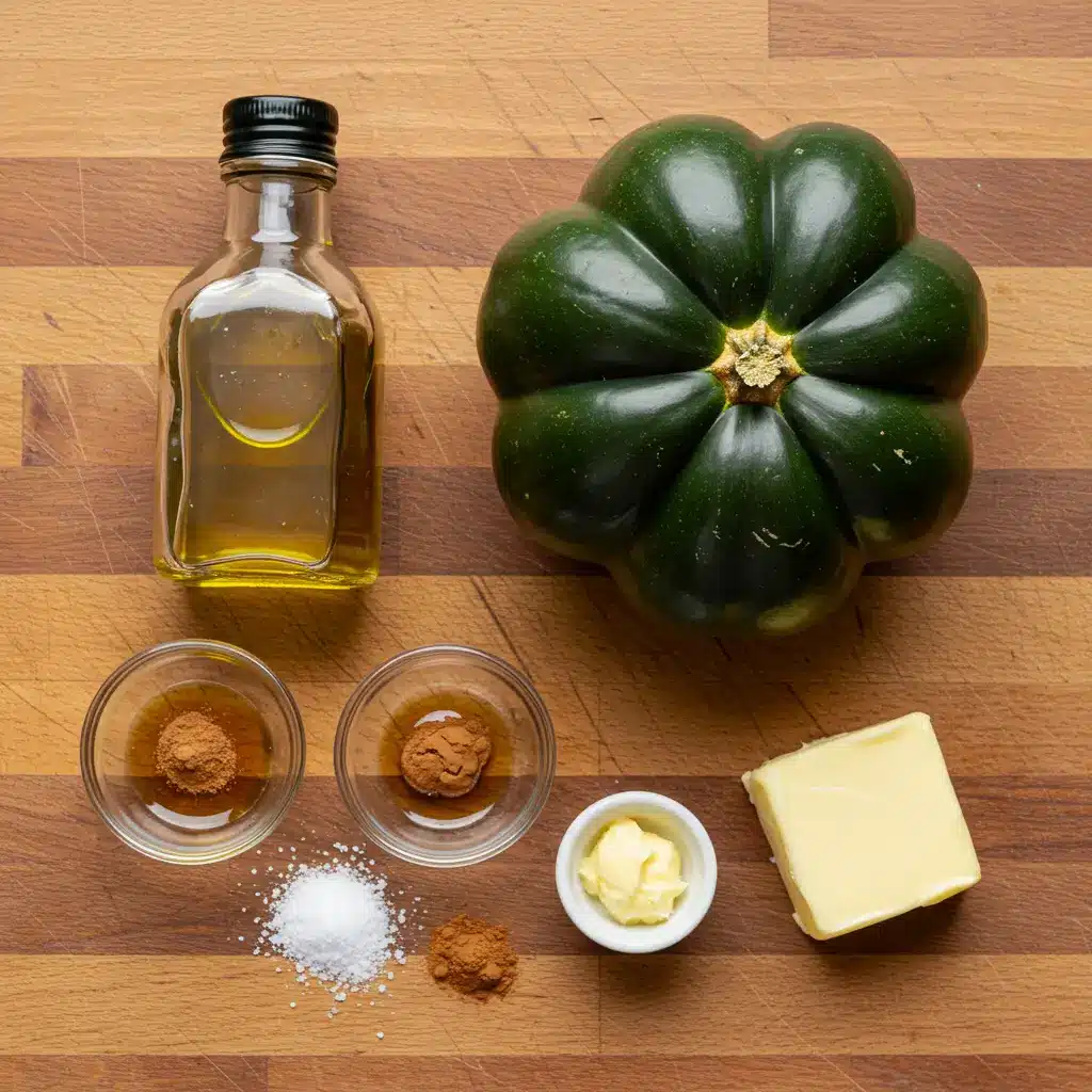 Roasted Acorn Squash ingredients flat lay