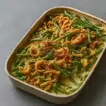 Roasted Garlic Green Bean Casserole fresh from oven