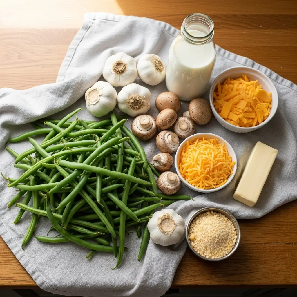Ingredients for Roasted Garlic Green Bean Casserole