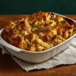 Rotisserie Chicken and Stuffing Casserole baked golden brown