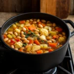 rustic autumn vegetable soup in ceramic bowl
