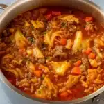 bowl of cabbage roll soup recipe garnished with parsley